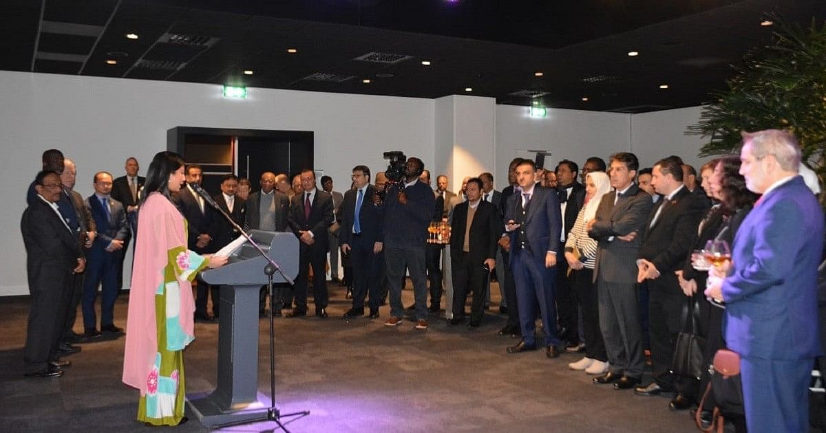 Nations urged at a reception hosted in The Hague in honour of Gambia justice minister Abubacarr Tambadou and Canada prime minister’s special envoy to Myanmar Bob Rae to support Gambia to ensure justice for Rohingyas. Photo: UNB