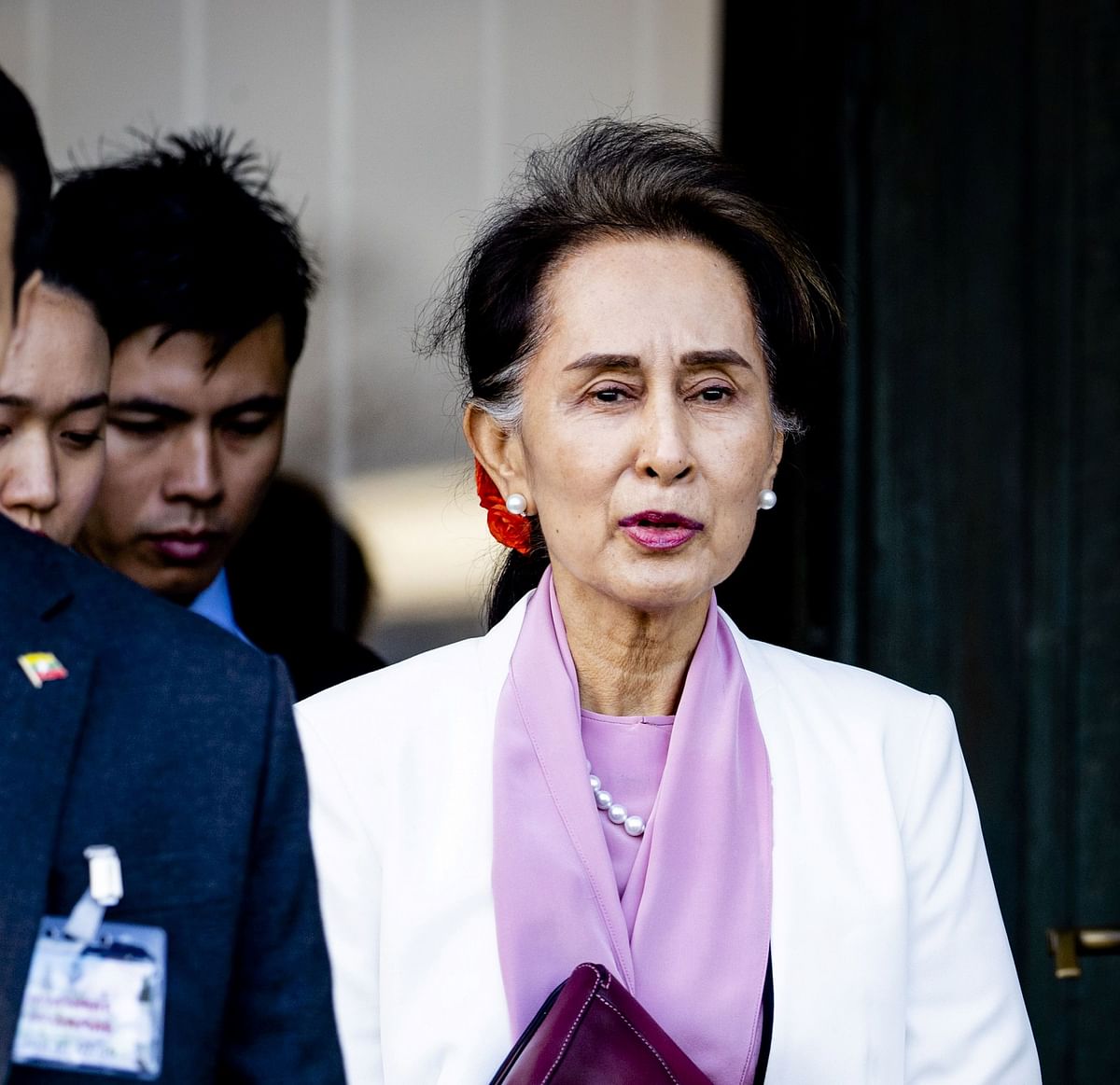 Myanmar`s State Counsellor Aung San Suu Kyi leaves the Peace palace in The Hague, on December 12, 2019 on the the last day of a three-day hearing on the Rohingya genocide case before the UN International Court of Justice. Photo: AFP