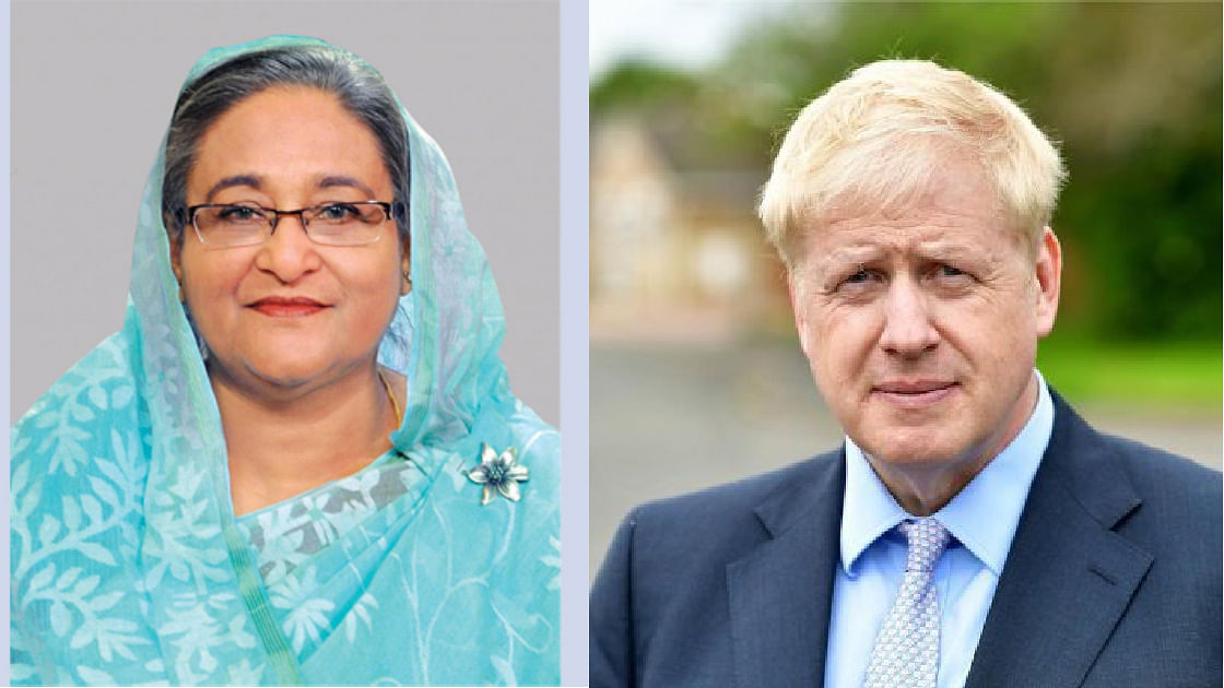 PM Hasina greets Johnson, seeks cooperation in Rohingya crisis. Photo: UNB
