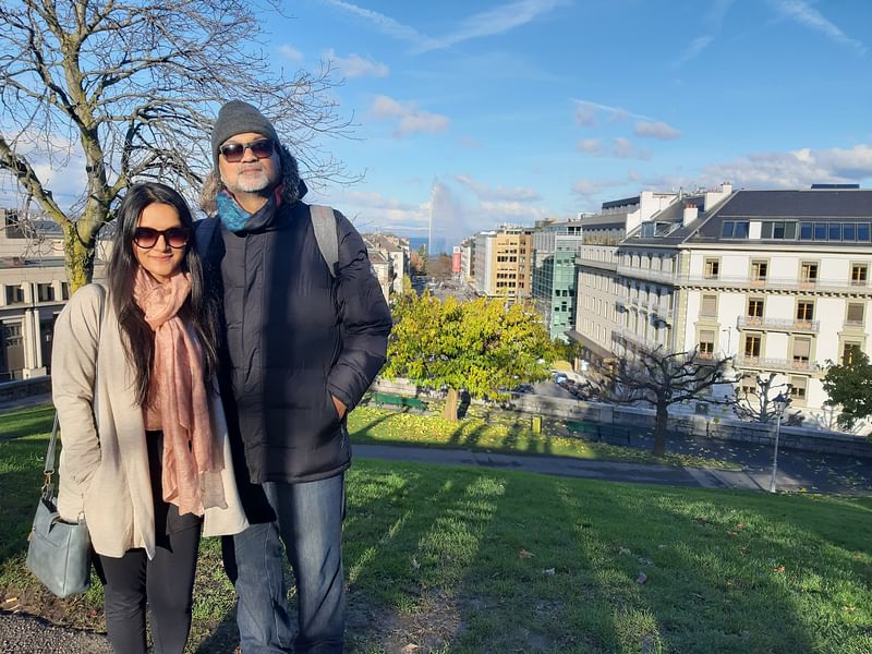 Mithila and Srijit Mukherji in Geneva University. Photo: Facebook