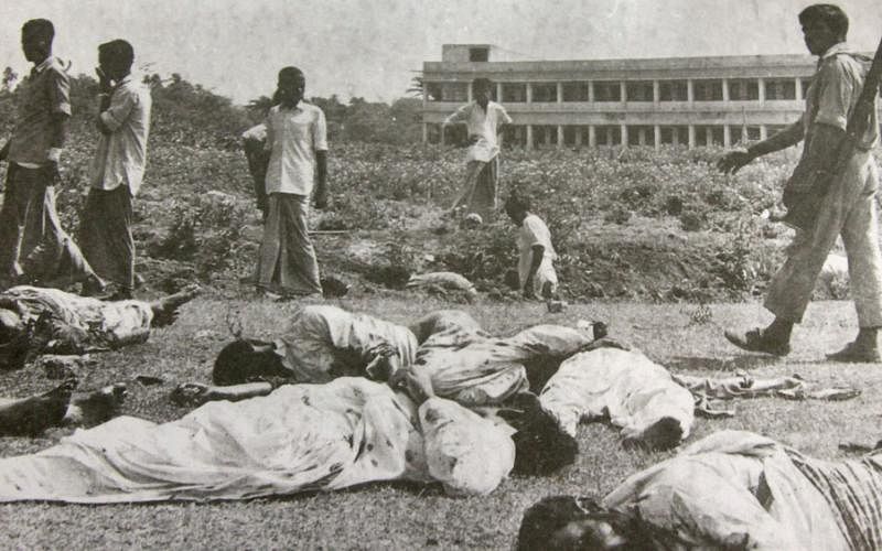 Dead bodies exhumed from the mass grave of Jessore City Collage (Currently Monihar Movie Theater). Photo: Collected from the SM Safi`s book `Alokchitre 71`