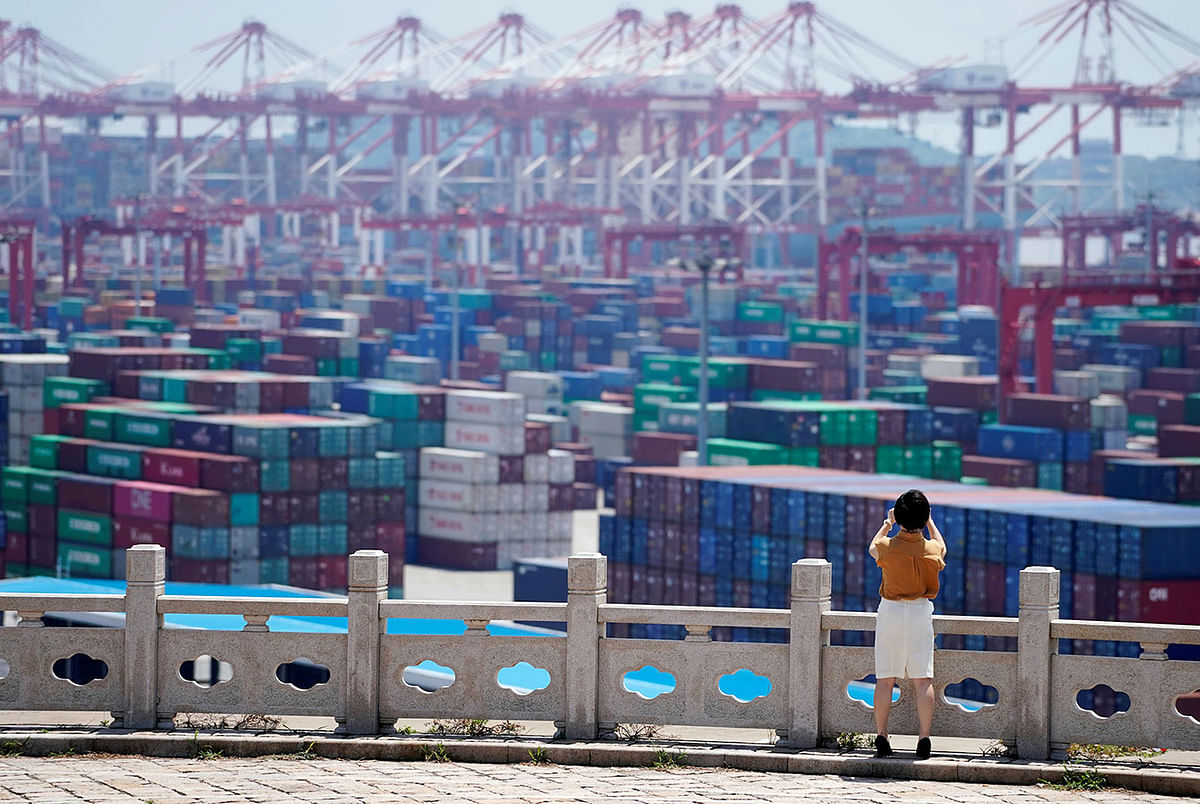 Containers are seen at the Yangshan Deep Water Port in Shanghai, China on 6 August. Photo: Reuters