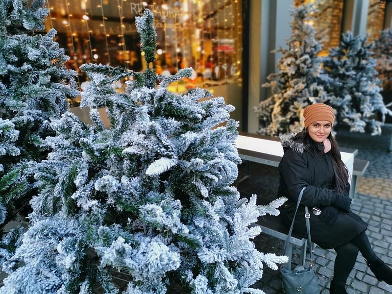 Mithila with a Christmas tree ahead of Christmas. Photo: Facebook