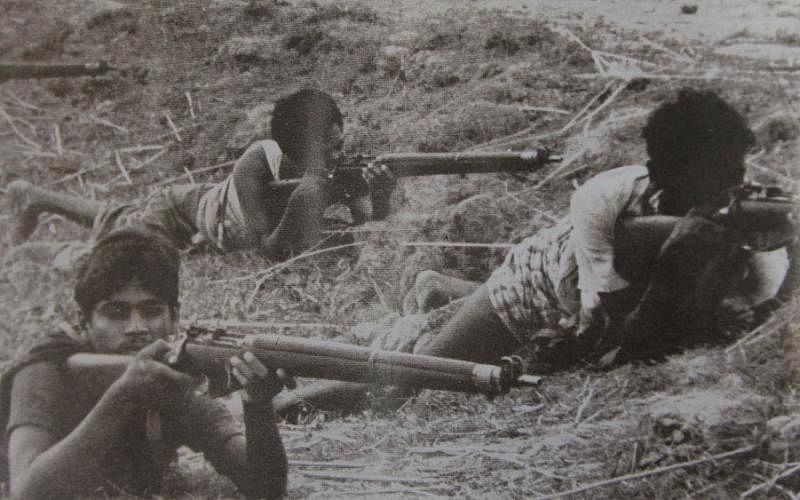 Freedom fighters in frontline war. Photo: Collected from the SM Safi`s book `Alokchitre 71`.