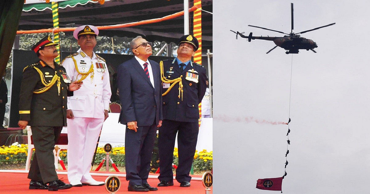 President Abdul Hamid inspects a parade at the National Parade Ground on 16 December 2019. Photo: UNB