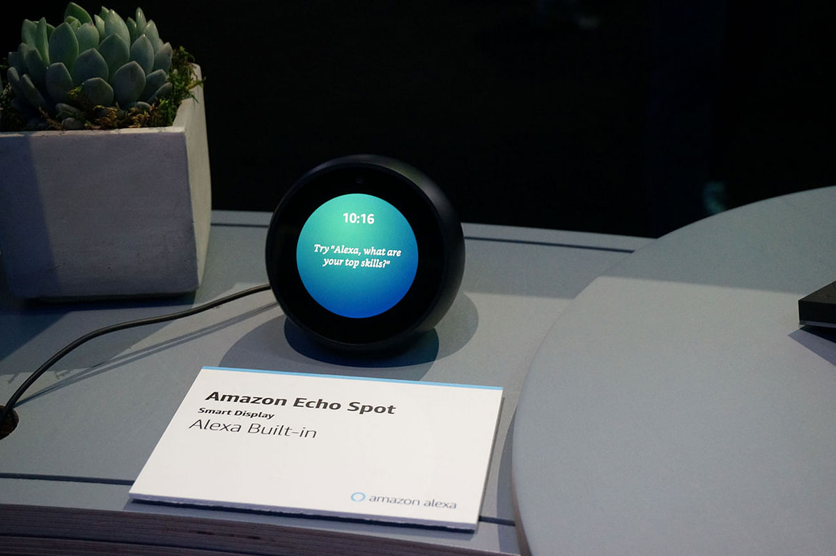 In this file photo taken on 11 January 2019 Amazon`s Echo Spot device powered by its Alexa digital assistant is seen at the Consumer Electronics Show in Las Vegas. Amazon, Apple and Google announced plans on 18 December 2019 to develop a common technology standard for smart home products, in a move aimed at enabling more connected devices to speak to each other. Photo: AFP