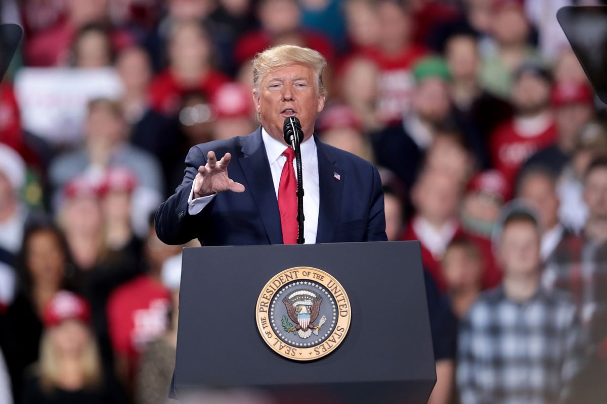 President Donald Trump speaks at a Merry Christmas Rally at the Kellogg Arena on 18 December 2019 in Battle Creek, Michigan. Photo: AFP