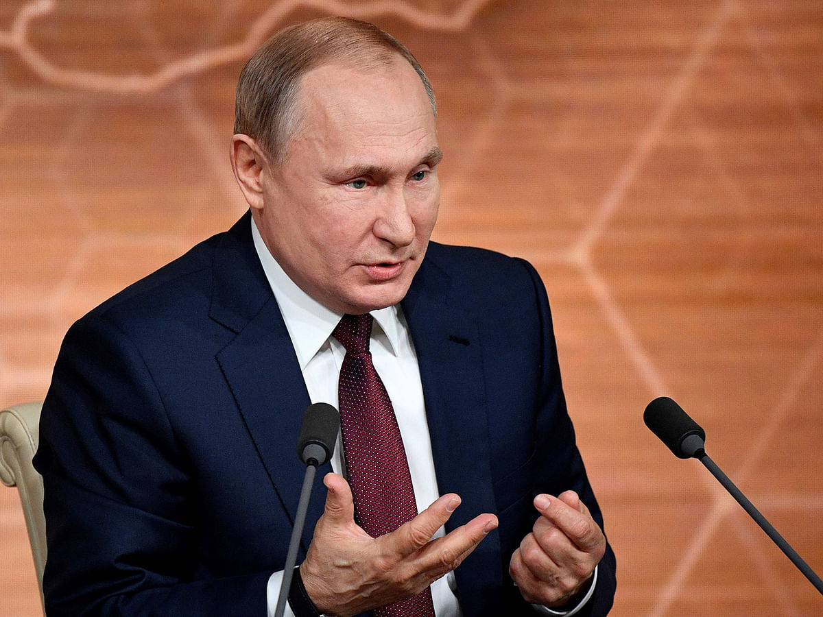 Russian President Vladimir Putin speaks during his annual press conference in Moscow on 19 December. Photo: AFP