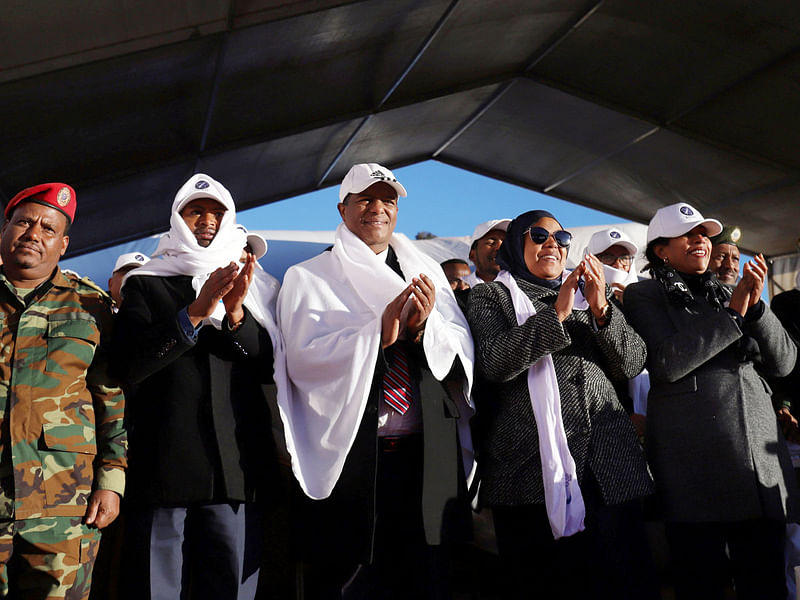 Ethiopians celebrate as they watch a live transmission of the Ethiopian ETRSS-1 Satellite launch into space at the Entoto Observatory and Research Center on the outskirts of Addis Ababa, Ethiopia on 20 December 2019. Photo: Reuters