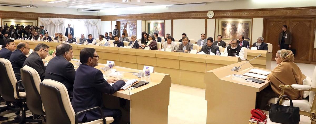 Prime minister Sheikh Hasina attends the cabinet meeting at her office on Monday. Photo: PID