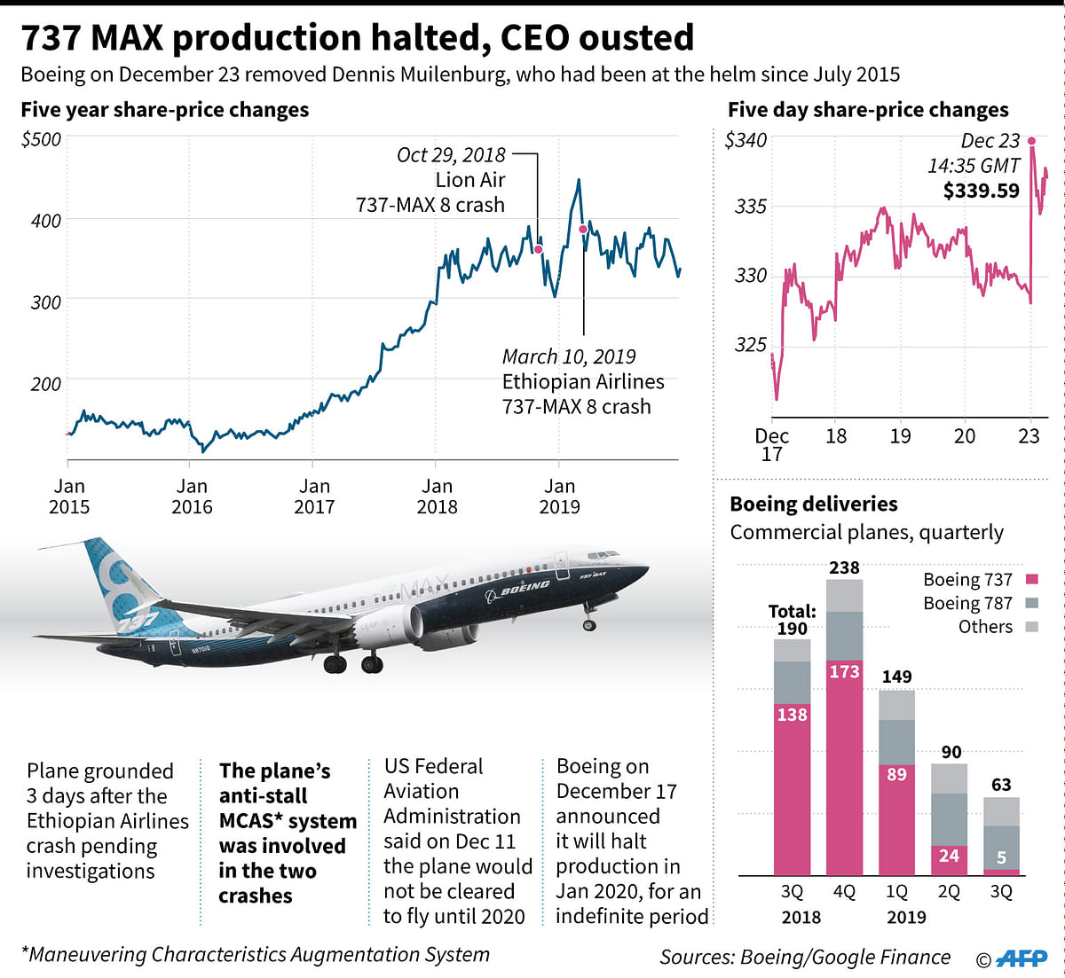 Graphic on Boeing 737 MAX aircraft, manufacture of which has been temporarily halted by the company. Photo: AFP