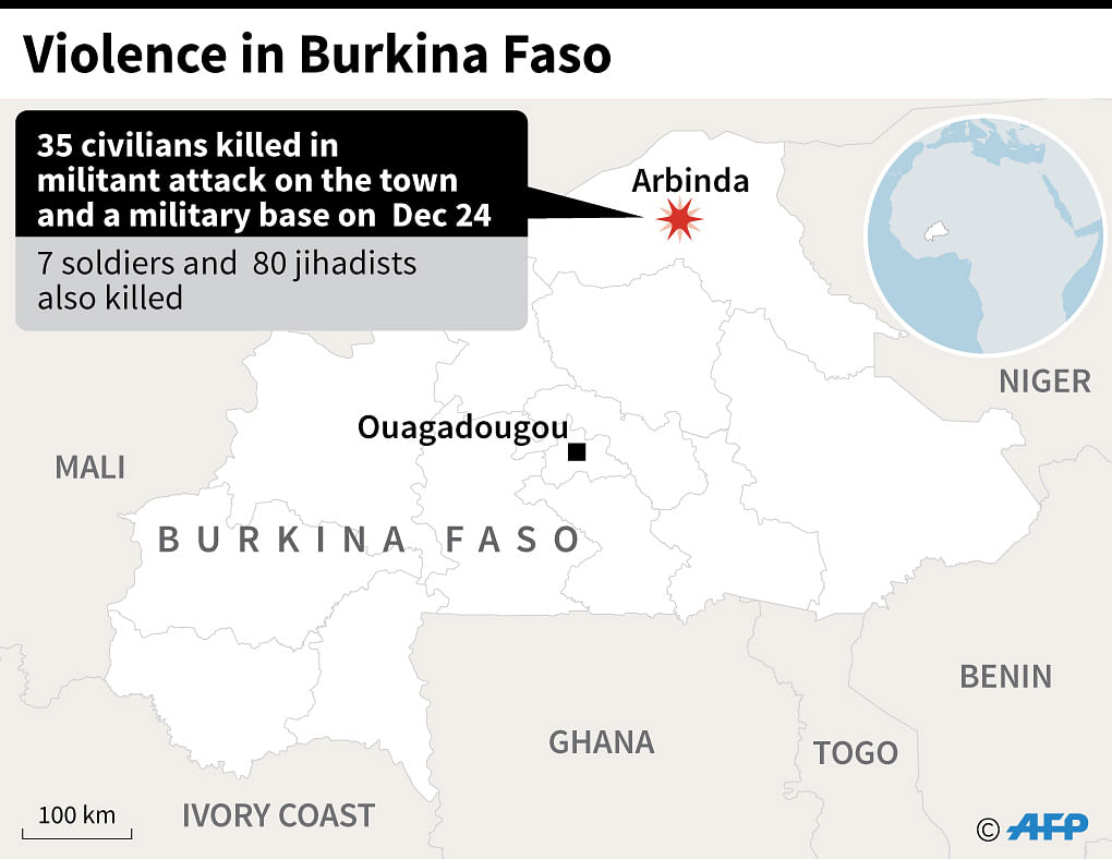 Map Burkina Faso showing deadly violence on 24 December. Photo: AFP