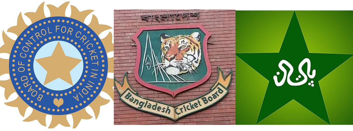 A combination made by Prothom Alo of logos of India cricket board (L-R), Bangladesh Cricket Board and Pakistan Cricket Board.