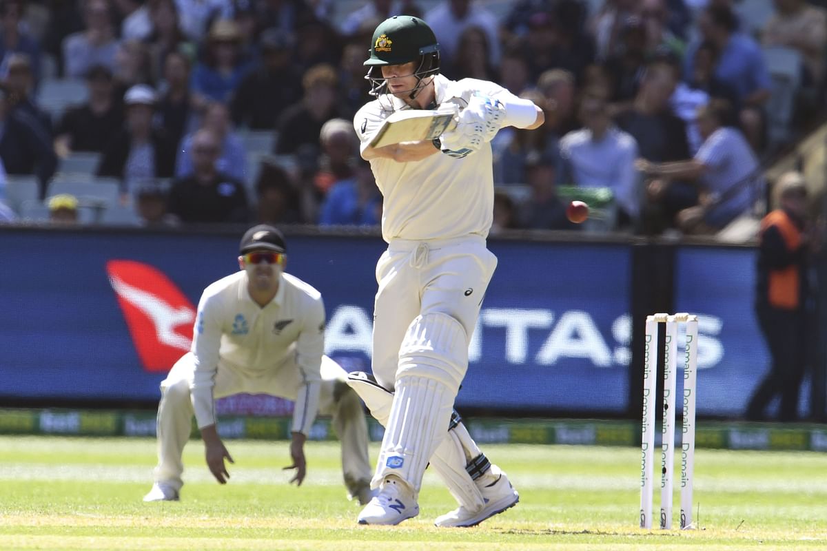 Australian batsman Steve Smith plays a shot on the first day of the second cricket Test match against New Zealand at the MCG in Melbourne on 26 December 2019. Photo: AFP