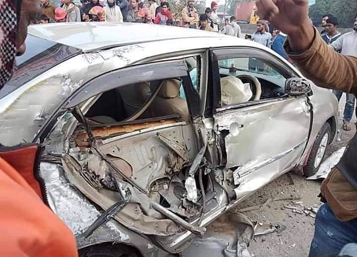 A car destroyed in the accident at Fouzdarhat of Sitakunda upazila in Chattogram on Saturday. Photo: Collected