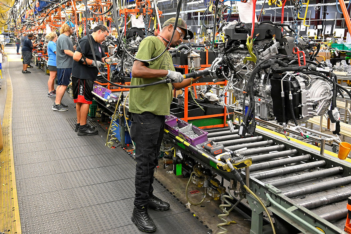 Engines assembled as they make their way through the assembly line at the General Motors (GM) manufacturing plant in Spring Hill, Tennessee, US on 22 August 2019. Reuters File Photo