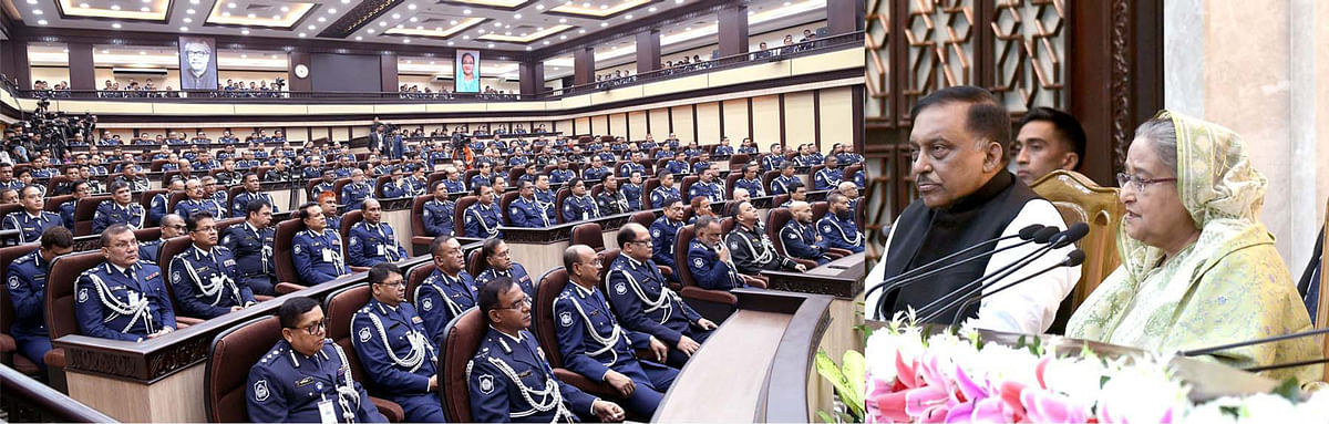 Prime minister Sheikh Hasina addresses a conference of senior police officers at her office (PMO) as part of the celebrations of Police Week-2020. Photo: PID