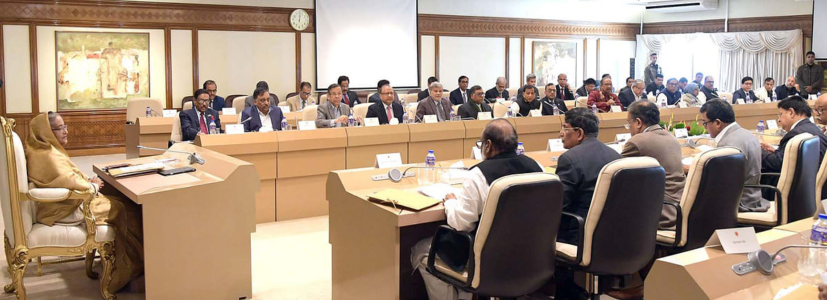 Prime minister Sheikh Hasina presides over cabinet meeting at her office on Wednesday. Photo: PID