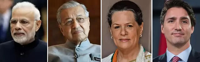 Indian prime minister Narendra Modi (From L-R), Malaysian prime minister Mahathir Mohamad, Indian National Congress president Sonia Gandhi and Canadian prime minister Justin Trudeau. Photo: A combination made by Prothom Alo