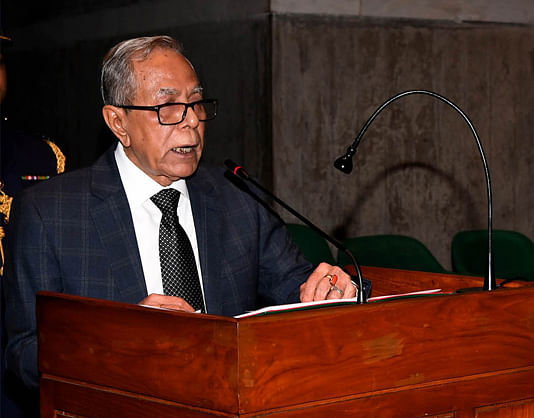 President M Abdul Hamid addresses the sixth session of the 11th Parliament. Photo: BSS