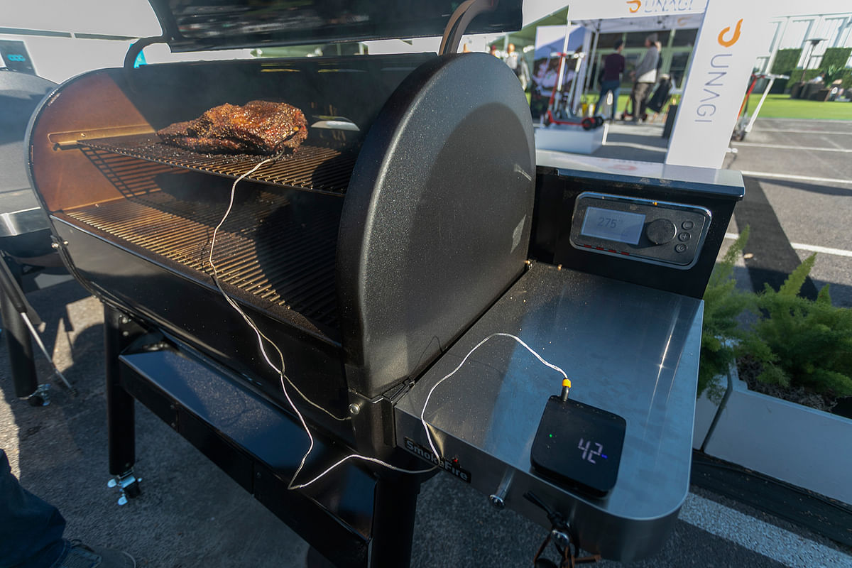 The new Weber Connect smart grilling hub, consisting of a meat thermometer, wireless transmitter and app, is displayed at the 2020 Consumer Electronics Show (CES) in Las Vegas, Nevada on 9 January 2020. Photo: AFP