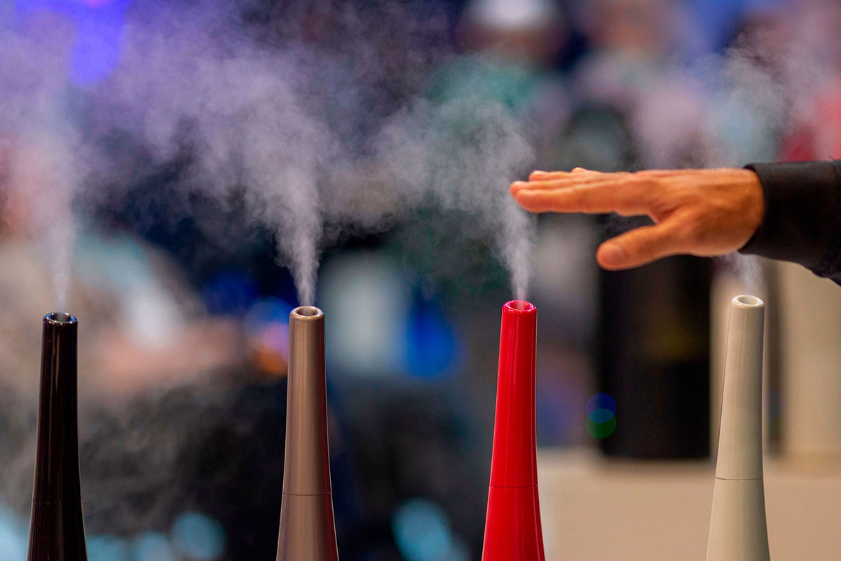Objecto H3 Hybrid Cool Mist Ultrasonic Humidifiers are displayed at the 2020 Consumer Electronics Show (CES) in Las Vegas, Nevada on 9 January 2020. Photo: AFP