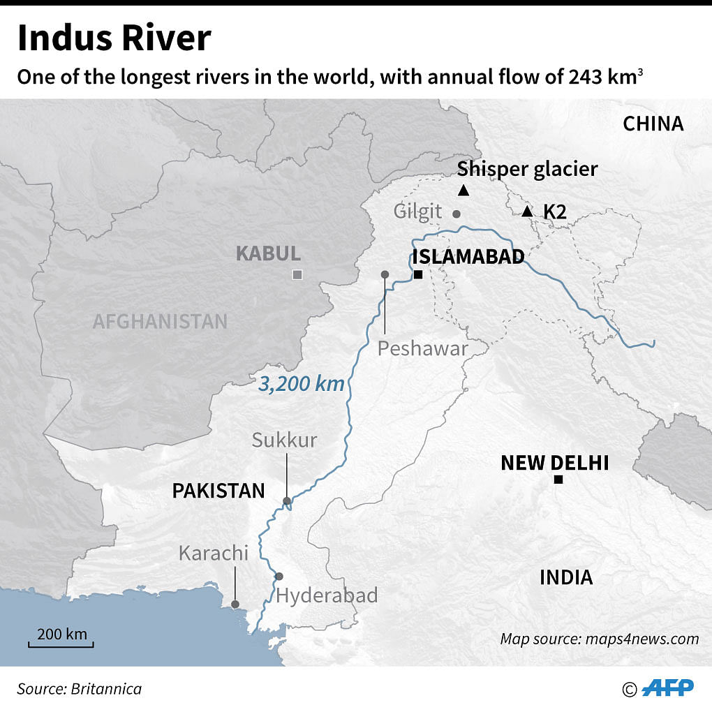 Map of Indus River, one of the longest rivers in the world, with an annual flow of 243 cubic kilometres. Photo: AFP