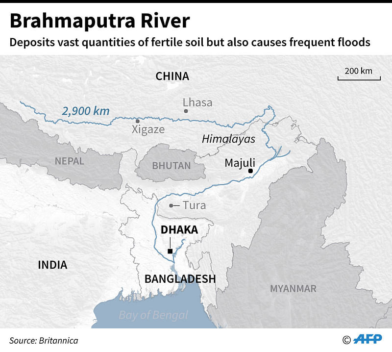 Map showing Brahmaputra River, one of the major rivers of Central and South Asia. Photo: AFP