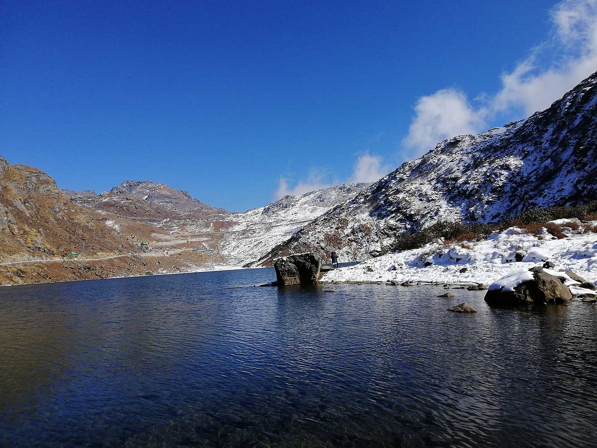 The blue sky reflected in the water of the Tsomgo Lake. Photo: Toriqul Islam