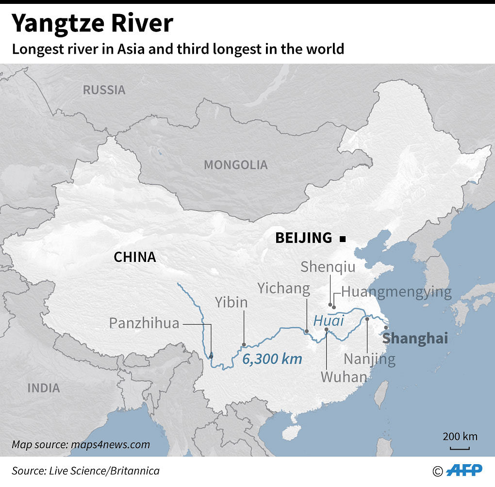 Map of Yangtze River, the longest river in both China and Asia and third longest in the world. Photo: AFP