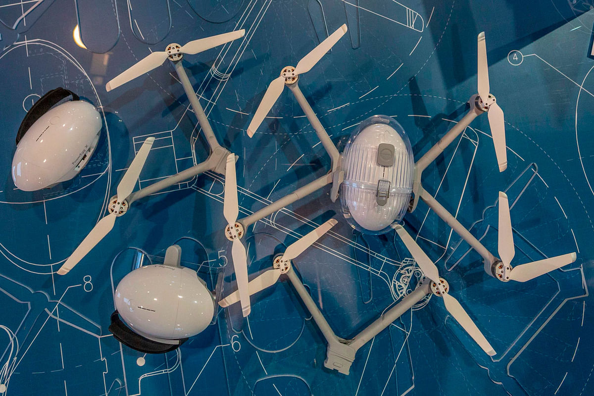 The PowerEgg X autonomous personal AI camera can be converted into other configurations, including a drone, at the 2020 Consumer Electronics Show (CES) in Las Vegas, Nevada on 9 January 2020. Photo: AFP