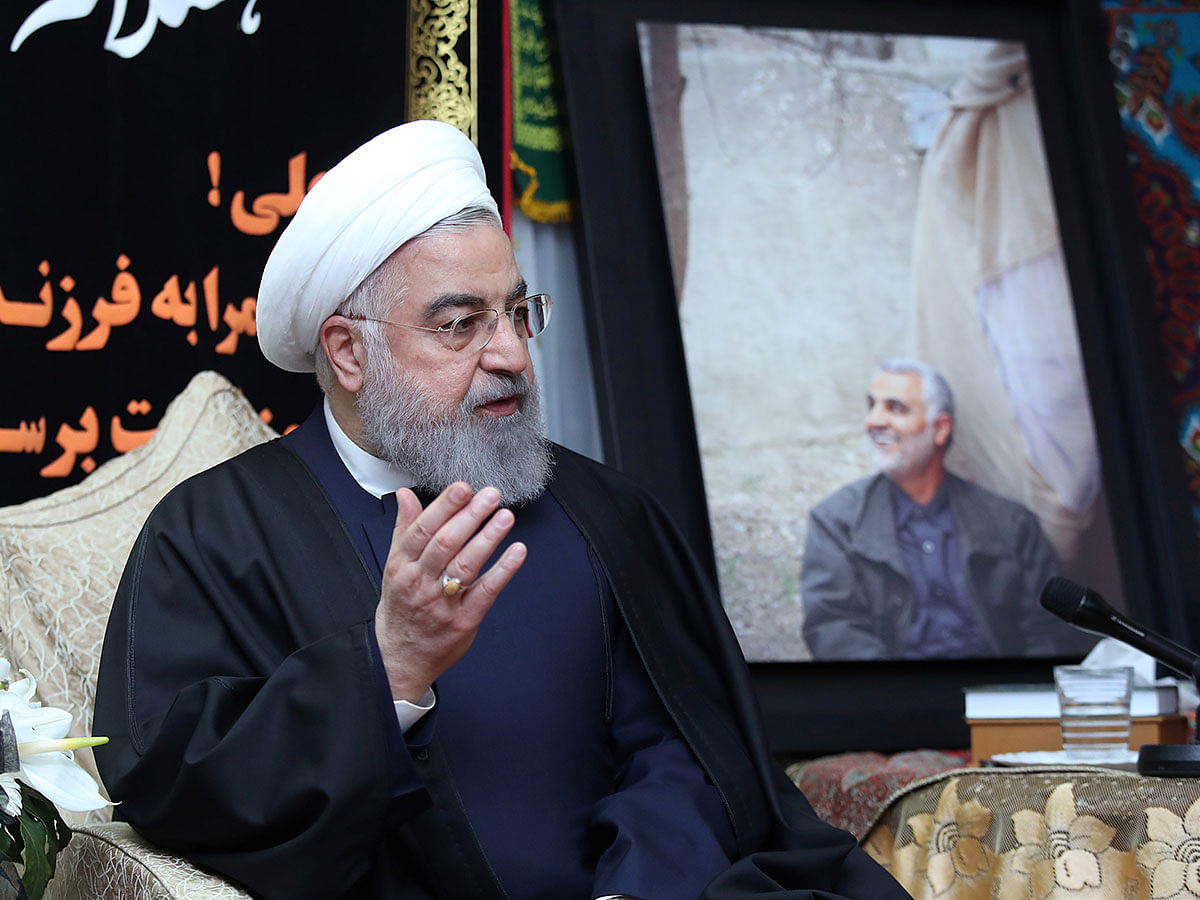 Iranian President Hassan Rouhani visits the family of the Iranian Major-General Qassem Soleimani, head of the elite Quds Force, who was killed by an air strike in Baghdad, at his home in Tehran, Iran on 4 January 2020. Reuters file photo