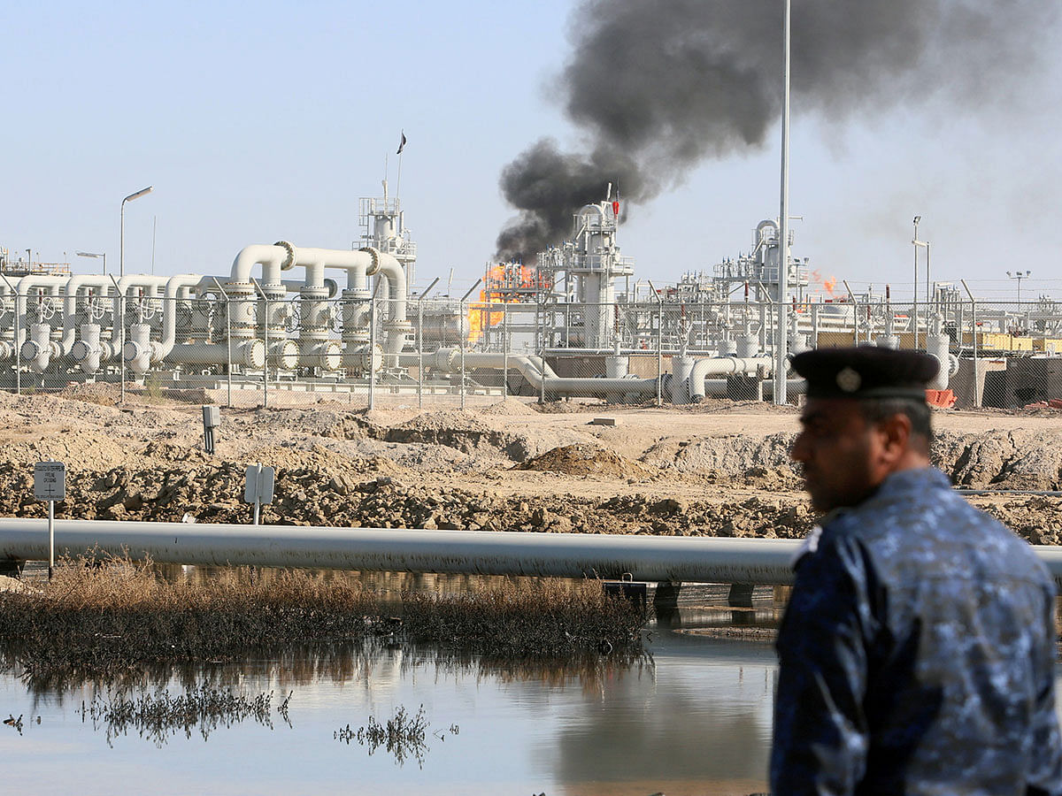 A policeman is seen at West Qurna-1 oil field, which is operated by ExxonMobil, in Basra, Iraq on 9 January 2020. Photo: Reuters