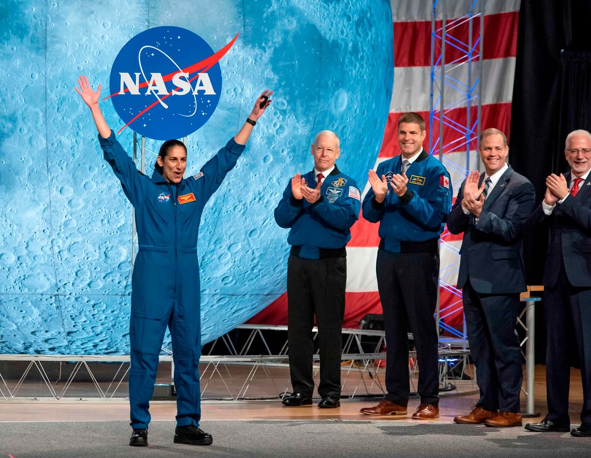 NASA astronaut Jasmin Moghbeli celebrates during astronaut graduation at Johnson Space Center in Houston Texas, on 10 January. Photo: AFP