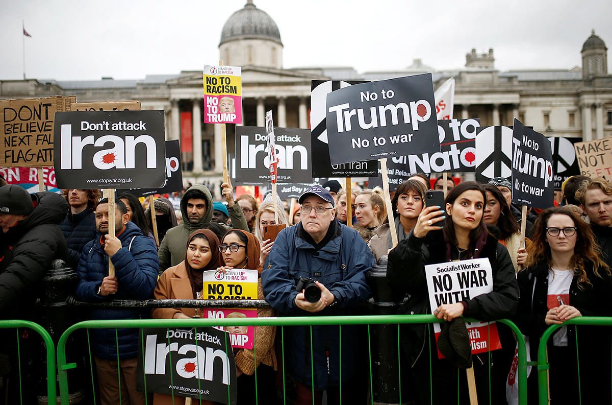 Demonstrators attend a protest to oppose the threat of war with Iran, in London, Britain on 11 January. Photo: Reuters
