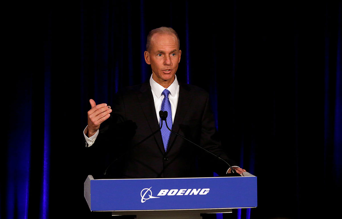 Boeing Co Chief Executive Dennis Muilenburg speaks during a news conference at the annual shareholder meeting in Chicago, Illinois, US on 29 April 2019. Photo: Reuters