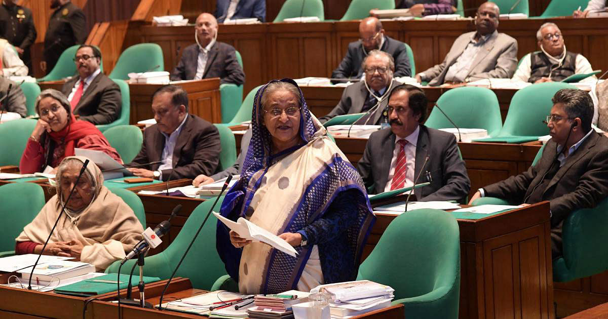 Prime minister Sheikh Hasina speaks at the parliament on Wednesday. Photo: UNB