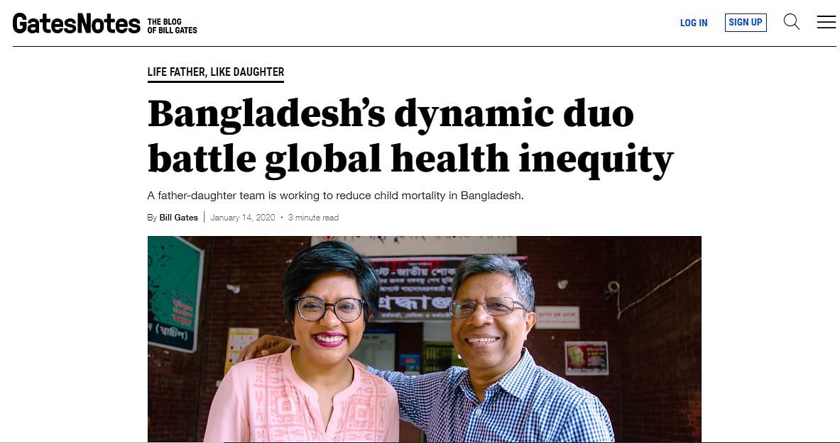 Microsoft Corporation’s co-founder Bill Gates applauded Bangladeshi microbiologists Samir Kumar Saha and his daughter Senjuti Saha.