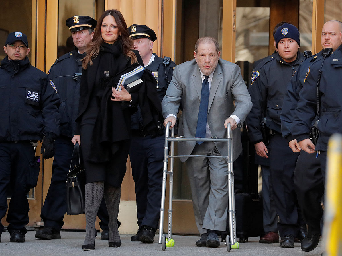 Film producer Harvey Weinstein departs New York Criminal Court as jury selection continues in his sexual assault trial in the Manhattan borough of New York City, New York, US on 15 January. Photo: Reuters