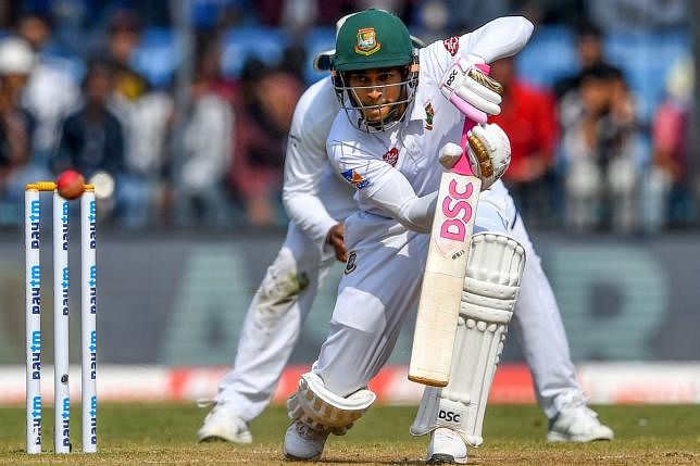 Bangladesh`s Mushfiqur Rahim plays a shot during the third day of the first Test cricket match of a two-match series between India and Bangladesh at Holkar Cricket Stadium in Indore on 16 November 2019. Photo: AFP