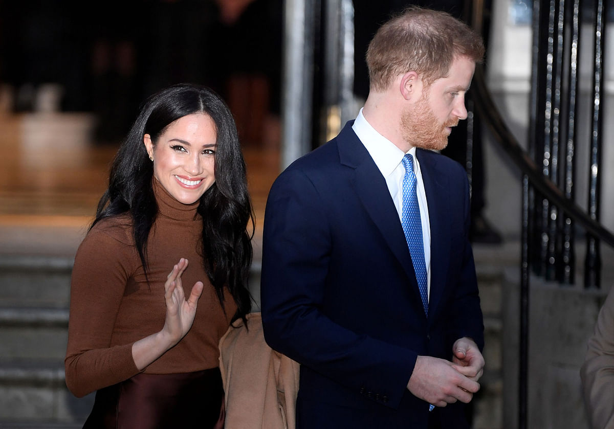 Britain`s prince Harry and his wife Meghan, Duchess of Sussex, leave Canada House in London, Britain on 7 January. Photo: Reuters