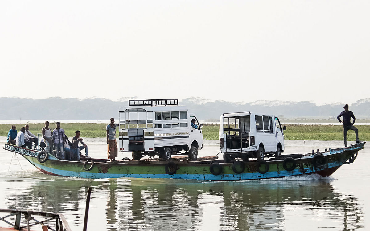 Human haulers being transported on a trawler at Arial Khan river, Hijla, Barishal on 19 January 2020. Photo: Saiyan