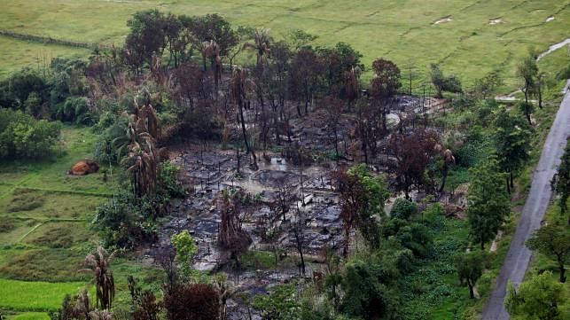 Aerial view of a burned Rohingya village near Maungdaw, north of Rakhine state. Reuters