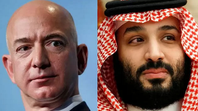 Amazon.com Inc founder Jeff Bezos (L) and Mohammed bin Salman. Photo: Reuters