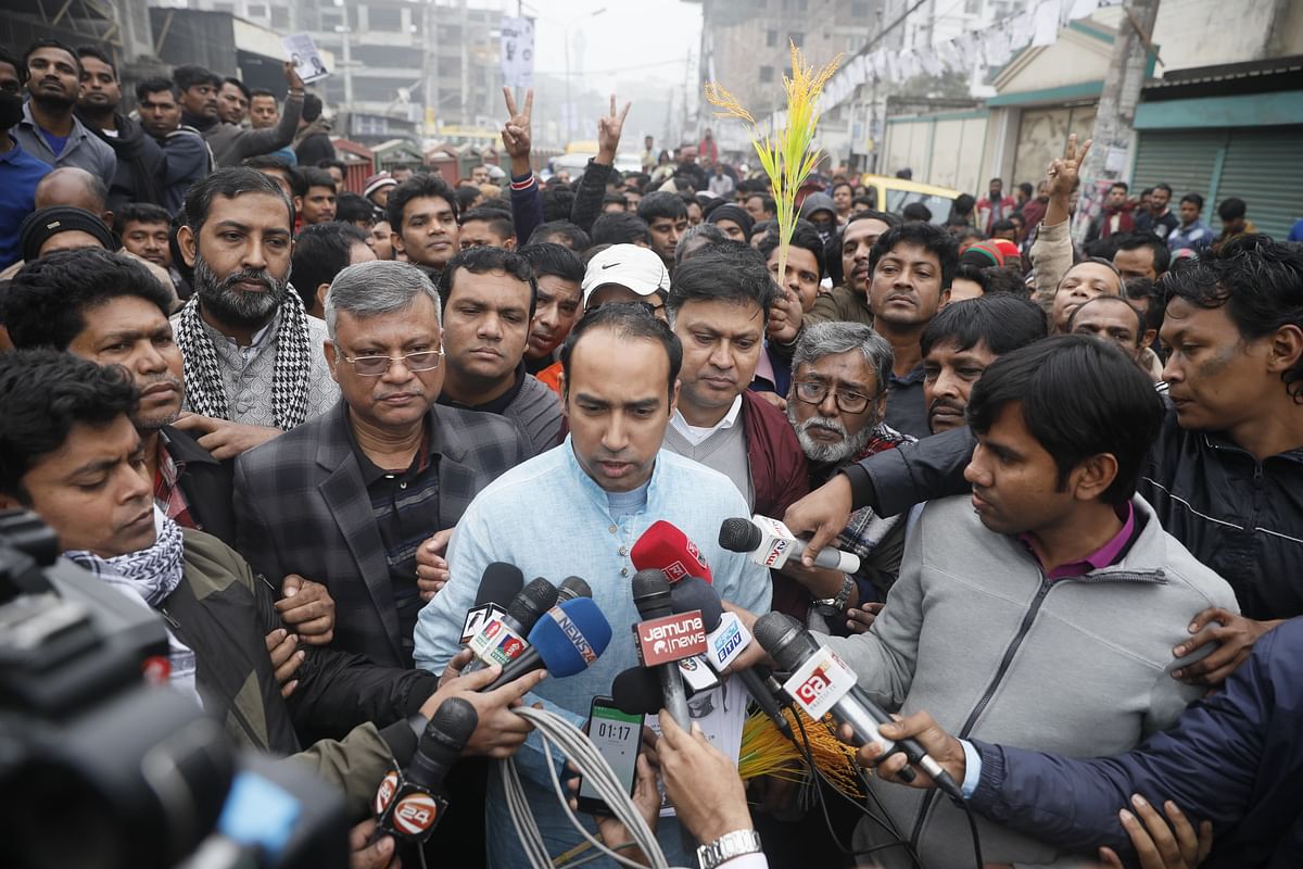 Bangladesh Nationalist Party (BNP) mayoral candidate for the election to Dhaka North City Corporation, Tabith Awal, talks to media. Prothom Alo File Photo