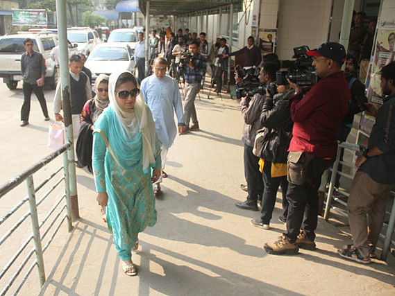 Khaleda Zia`s family members meet her at Bangabandhu Sheikh Mujib Medical University (BSMMU) on Friday. Photo: Ashraful Alam