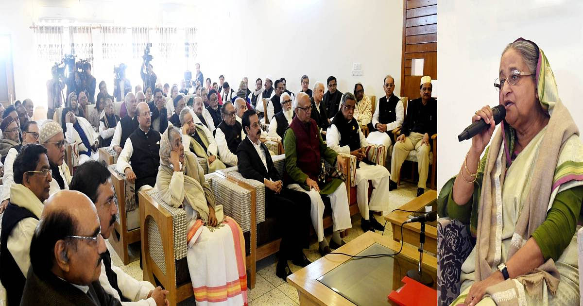 Prime minister Sheikh Hasina on Friday asked Awami League leaders and activists to follow Bangabandhu`s ideology properly to build a developed and prosperous Bangladesh free of hunger and poverty. Photo: UNB
