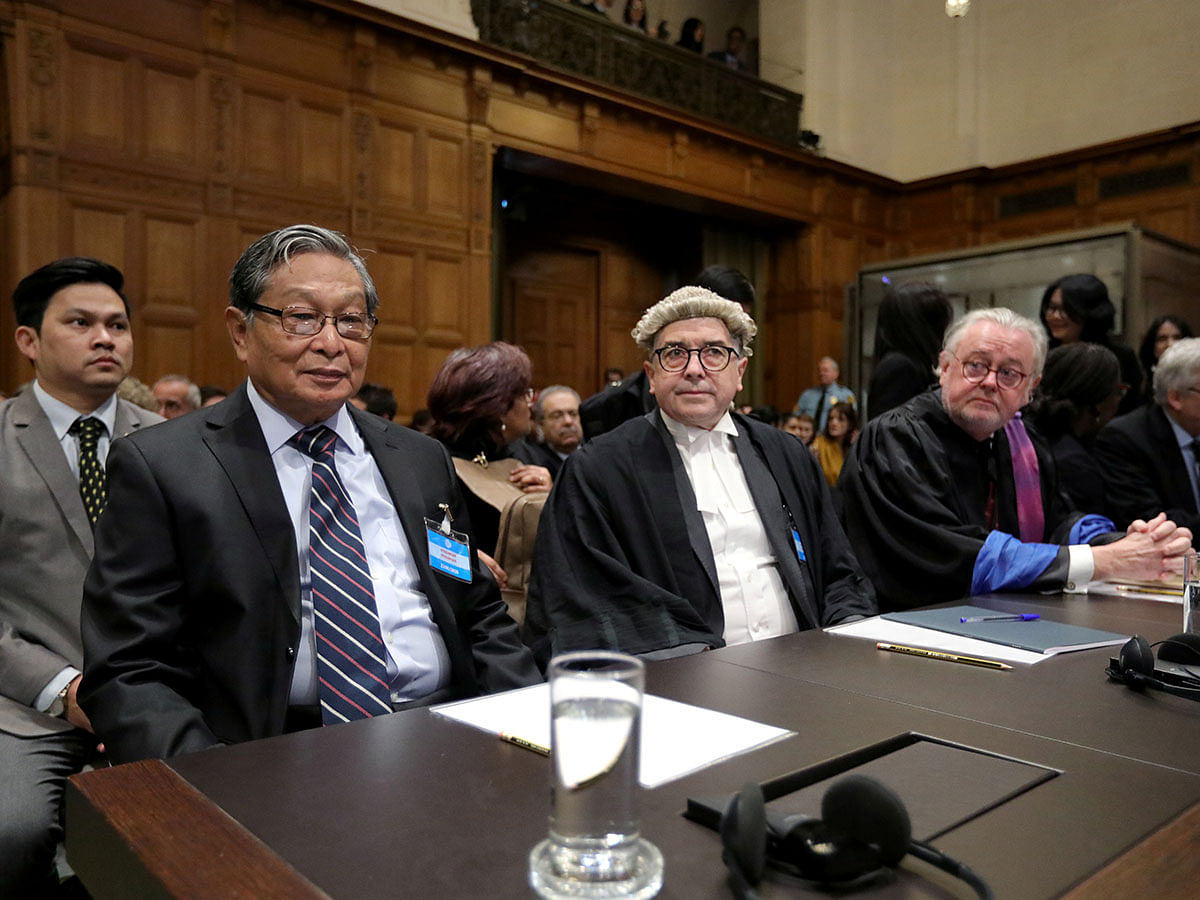 Minister for the Office of the State Counsellor of Myanmar, Kyaw Tint Swe, attends the ruling in a case filed by Gambia against Myanmar alleging genocide against the minority Muslim Rohingya population, at the International Court of Justice (ICJ) in The Hague, Netherlands on 23 January 2020. Photo: Reuters