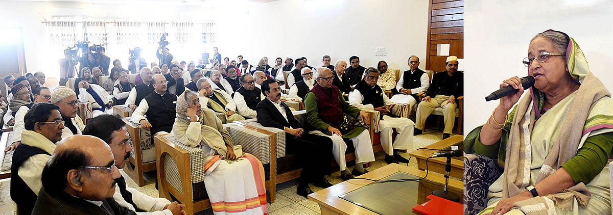 Prime minister Sheikh Hasina addresses the AL Central Working Committee and Advisory Council members in Tungipara, Gopalganj on 24 January 2020. Photo: PID