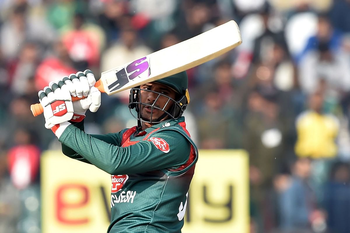 Bangladesh`s Mahmudullah Riyad is clean bowled by Pakistan`s Haris Rauf (unseen) during the second T20 international cricket match of a three-match series between Pakistan and Bangladesh, at the Gaddafi Cricket Stadium in Lahore on 25 January 2020. Photo: AFP